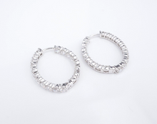 Natural Diamond Inside Out Hoop Earrings 14k White Gold 9.5 ctw 1.7" EG2391