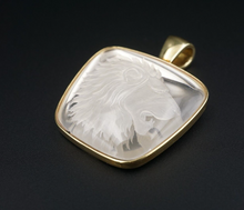 Designer 18K Yellow Gold Crystal Lion Head Pendant 1.75" Vintage PG1891