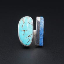 Marvin Slim Navajo Sterling Silver Ring Turquoise Lapis Bypass Size 7.5 RS3530