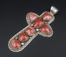 David Troutman Sterling Silver Rhodochrosite Cross Pendant 4.4" PS1966