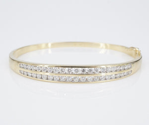 Elegant Natural Diamond Hinged Bangle Bracelet 14k Yellow Gold 6.5" BG871