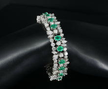 Natural Emerald and Diamond Bracelet 18k White Gold 26 carats 7" CO691