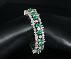 Natural Emerald and Diamond Bracelet 18k White Gold 26 carats 7" CO691