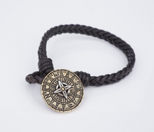 James Avery Leather Bronze Compass Silver Toggle Bracelet Retired 8.5" BS2938