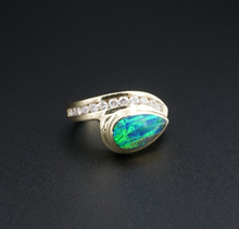 14k Yellow Gold Diamond Black Opal Cabochon Cocktail Ring Size 5.75 RG4297