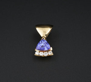 14k Yellow Gold 1.75 cttw Trillion Tanzanite Diamond Pendant 3/4" PG1742