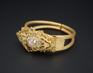 Vintage Signed Miriam Haskell Faux Pearl Cuff Bracelet 6.5" BS2709