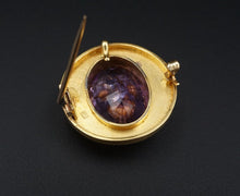 Antique 18k 14k Gold Diamond Amethyst Inlay Pendant Pin Brooch 1" PG1695