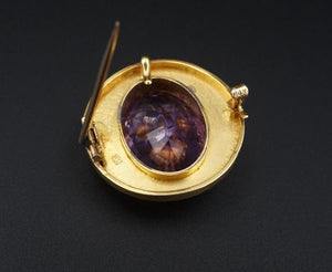 Antique 18k 14k Gold Diamond Amethyst Inlay Pendant Pin Brooch 1" PG1695