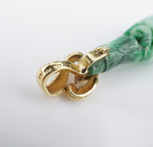 Vintage AJF 18k Gold Green Nephrite Carved Jade Diamond Pendant 1.6" PG1782
