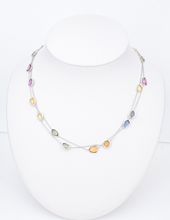 14k Station Necklace Rainbow Sapphire White Gold Multicolor 24ctw 36" New CO1062