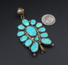 Vintage Navajo Squash Blossom Earrings Turquoise Sterling Silver 2.5" ES2528