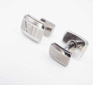 Tiffany & Co Titanium Sterling Silver Atlas Roman Numeral XII Cufflinks M1873