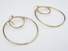 Modernist 9k Yellow Gold Open Circle Dangle Hoop Earrings 1.6" Jean Mahie EG1638