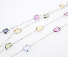 14k Station Necklace Rainbow Sapphire White Gold Multicolor 24ctw 36" New CO1062