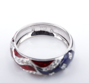 18k Hidalgo Enamel Diamond Band Ring American Flag Red White Blue Sz 6.5 RG4217