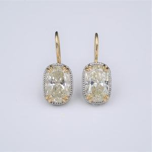 Antique Cushion Cut Diamond Earrings 4.2 carat 18k Gold Platinum 3/4" EG2099