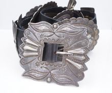 Vintage Navajo Concho Belt Sterling Silver Leather 42" Hand Stamped M1903