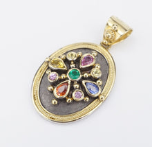18k Yellow Gold Dovris Greek Old World Emerald Sapphire Pendant PG1801