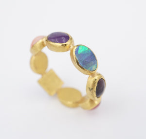 ARA 24K Gold Multi Gemstone Memory Band Ring Size 10 Stacker Eternity RG4020