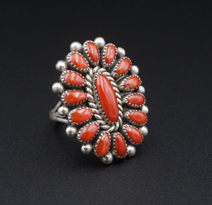 Zuni Coral Petit Point Ring Alice Quam Sterling Silver Artisan Size 7 RS3519