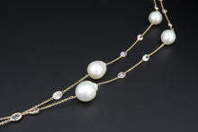 14k Gold South Sea Pearl Necklace White Topaz Station Baroque 36" 15mm NG1359