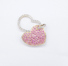 18k 2 Tone Gold Diamond Pendant Heart Pink Sapphire White Yellow 1" PG1897