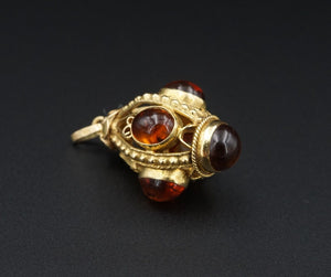 Antique 18K Gold Amber Cabochon Openwork Cage Fob Pendant 1.3" PG1744