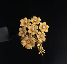 Antique 14k Yellow Gold Mine Cut Diamond Floral Bouquet Brooch 1.4" OG445