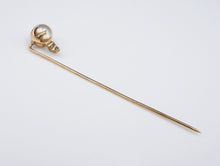 Vintage 14k Gold Pearl Diamond Hat Stick Pin Mine Cut OMC 2.75" 7mm M1667