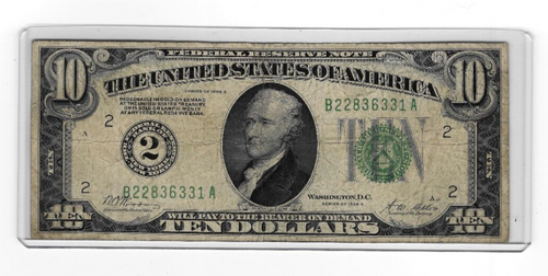 1928 Federal Reserve Bank New York $10 Note Redeemable in Gold Large 2 CN668