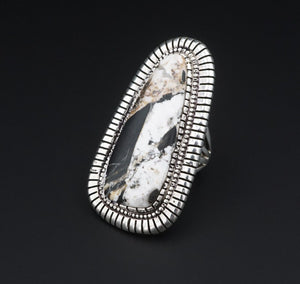 Navajo Gary Spencer Sterling Silver White Buffalo Turquoise Ring Sz 6.75 RS3219