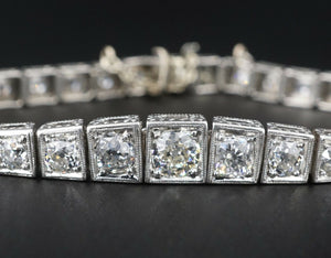 Antique Platinum 7 ctw Graduated Diamond Tennis Bracelet 7" Mine Cut CO861