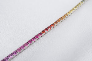 NEW 14k White Gold 7.5 ctw Natural Sapphire Rainbow Tennis Bracelet 7.5" BG894A