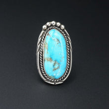 Artisan Navajo Sterling Silver Long Slab Turquoise Ring Size 8.25 RS3196