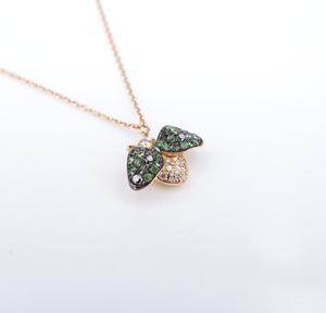 18k Bee Pendant Necklace Rose Gold Black & White Diamond Tsavorite 15-16" NG1558