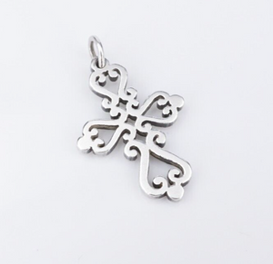 James Avery Spanish Mission Scrolled Heart Cross Pendant Sterling Silver CHS1973