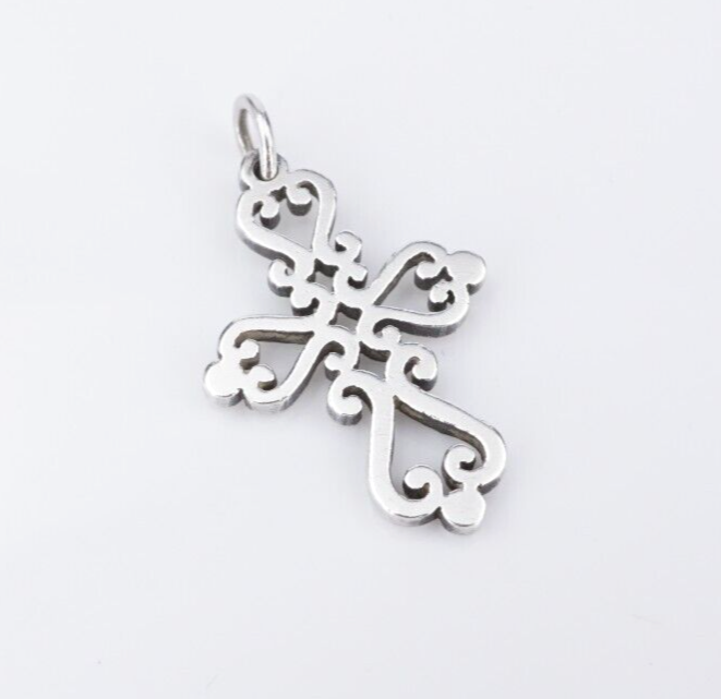 James Avery Spanish Mission Scrolled Heart Cross Pendant Sterling Silver CHS1973