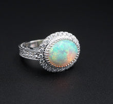 NWT 14k White Gold 3.6ct Diamond Halo Opal Cabochon Cocktail Ring Size 7 CO904