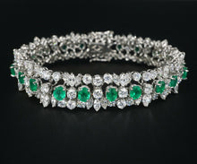 Natural Emerald and Diamond Bracelet 18k White Gold 26 carats 7" CO691