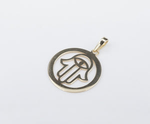 Vintage 14k Yellow Gold Hamsa Eye Charm Pendant 0.75" PG1883