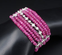Cathy Waterman Platinum 7-Strand Floral Diamond Ruby Bead Bracelet 6.25" BG699