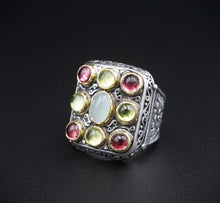 Konstantino Sterling Silver 18k Tourmaline Chalcedony Peridot Size 6.5 RS3569