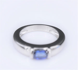 French 18k White Gold Blue Sapphire Chaumet Solitaire Ring Sz 4.75 Band RG3573