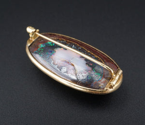 Antique 14k Yellow Gold Yowah Nut Opal Brooch 1.3" 30ct OG492