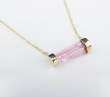 NWOT 14k Yellow Gold Raw Pink Tourmaline Fixed Bar Pendant Necklace 18.5" NG1010