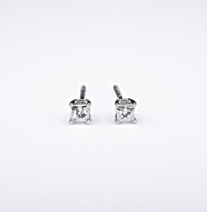 14k White Gold Diamond Stud Earrings Princess Screw Back 0.24ct Natural EG2428