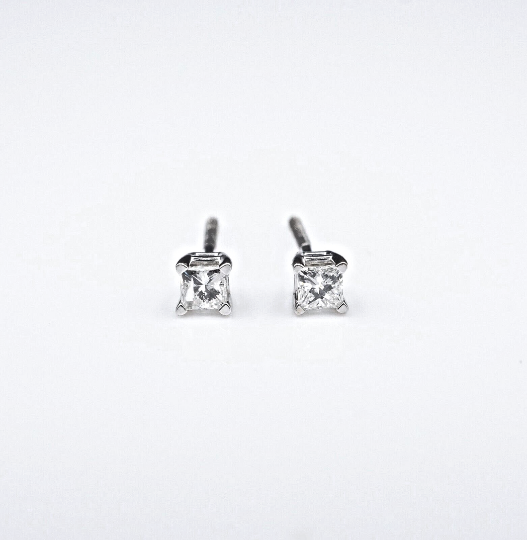 14k White Gold Diamond Stud Earrings Princess Screw Back 0.24ct Natural EG2428