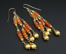 22k Carnelian Dangle Earrings Yellow Gold Bead Drop 3.2" EG1637