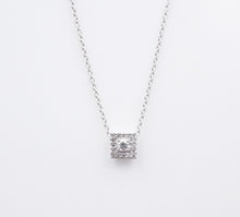 Diamond Halo Necklace 14k White Gold Square Fixed Pendant Natural 16" NG1612